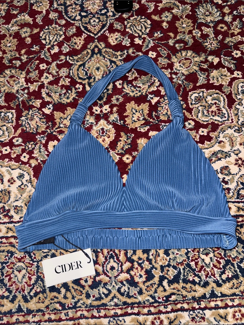 Cider Ribbed Halter Bralette in Dusty Blue